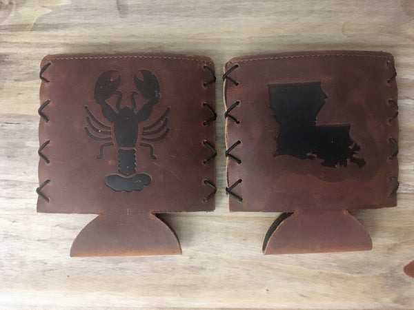 Leather Can Cooler Koozie - Louisiana State
