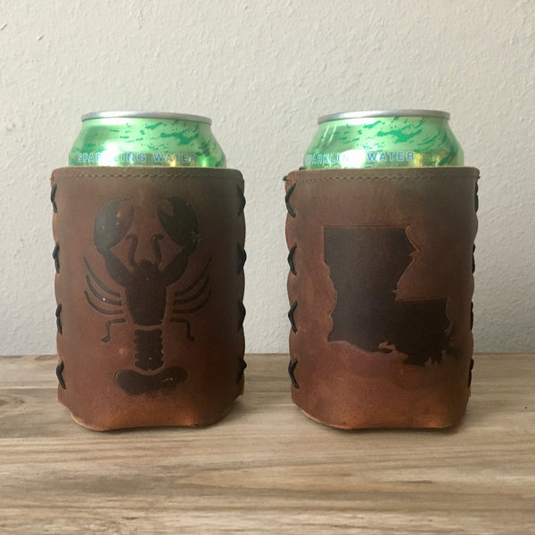 Leather Can Cooler Koozie - Louisiana State