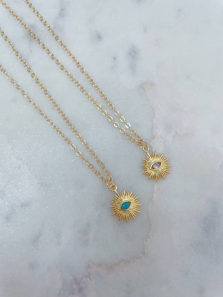 Gold Evil Eye Necklace, Evil Eye Jewelry, Opal Turquoise: Opal / 16.5"(most popular)