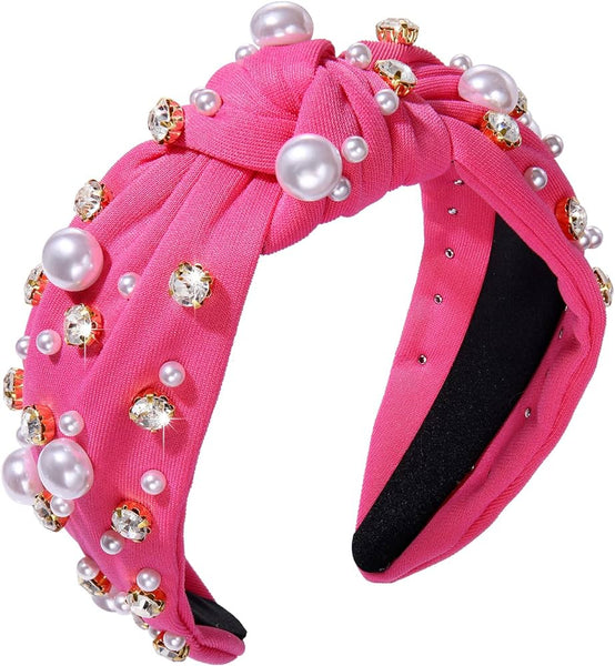 Pearl rhinestone Embellished Knot Headband