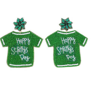 Happy St. Patrick’s Day Shirt Rhinestone Beaded Earrings