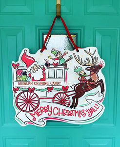Rudolph Chewing Candy Christmas Door Hanger