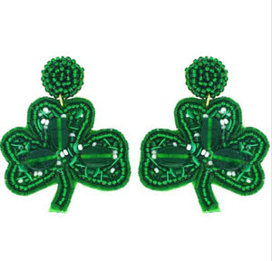 St. Patrick’s Day Sequin Rhinestone Shamrock Earrings