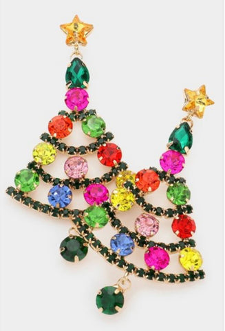 Star Pointed Multi Stone Christmas Tree Dangle Earrings
