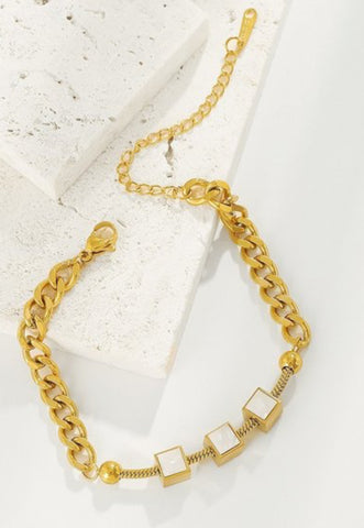 18K Gold Wrapped White Stone Bracelet
