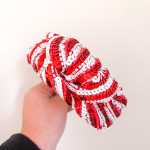 Holiday Sequin Headbands - White and Red Peppermint Stripe