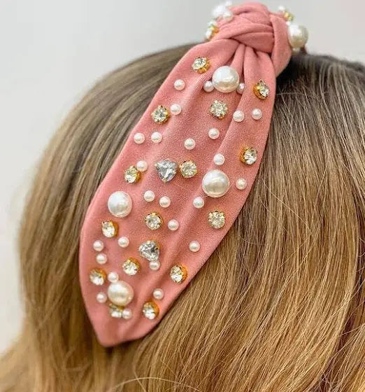 Pearl rhinestone Embellished Knot Headband