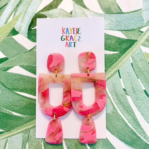 Pink Trio Dangle Clay Earrings