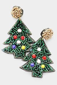 Christmas Tree Felt Back Beaded Message Dangle Earrings