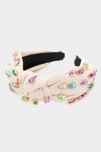 Multi Stone Embellished Ivory Top Knot Headband