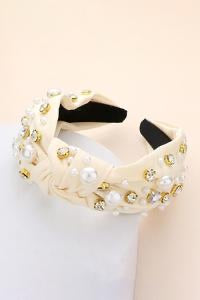 Pearl rhinestone Embellished Knot Headband
