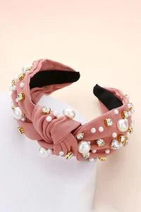 Pearl rhinestone Embellished Knot Headband