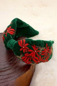 Poinsettia Seed Beaded Holiday Top Knot Headband
