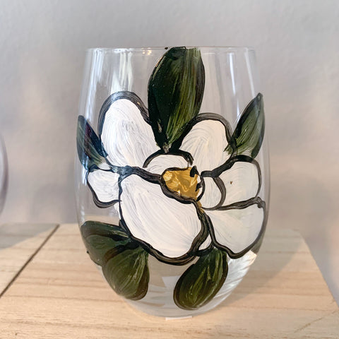 Magnolia Painted Wine Glasses