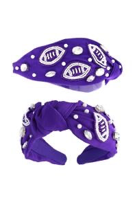 Purple and White Football Knot Headband