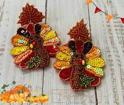 Beaded Turkey Thanksgiving Earrings