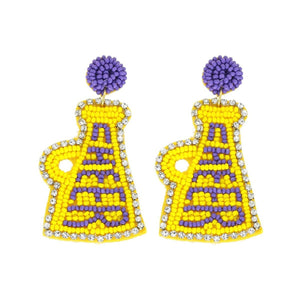 Beaded Purple Gold Cheer Earrings