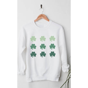 Retro St Patrick's Day Four Leaf Clover Fleece Sweatshirt: WHITE / S-XL