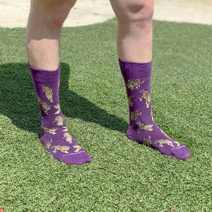 Men's Go Get Em Tiger Socks   Purple/Gold/Taupe   One Size