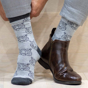 Men's Tiger Face Socks   Gray/Charcoal   One Size