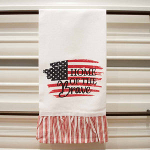 Home Of The Brave Ruffle Hand Towel   White/Red/Navy    20x28