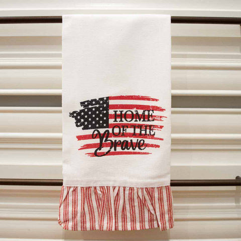 Home Of The Brave Ruffle Hand Towel   White/Red/Navy    20x28