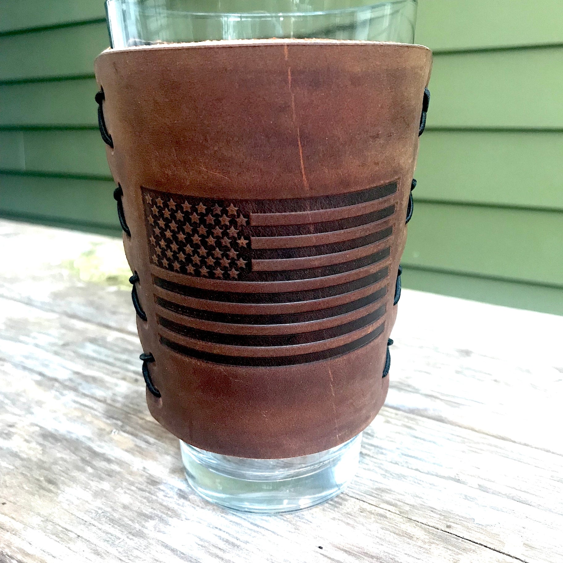 Leather Wrapped Pint Glass - American Flag