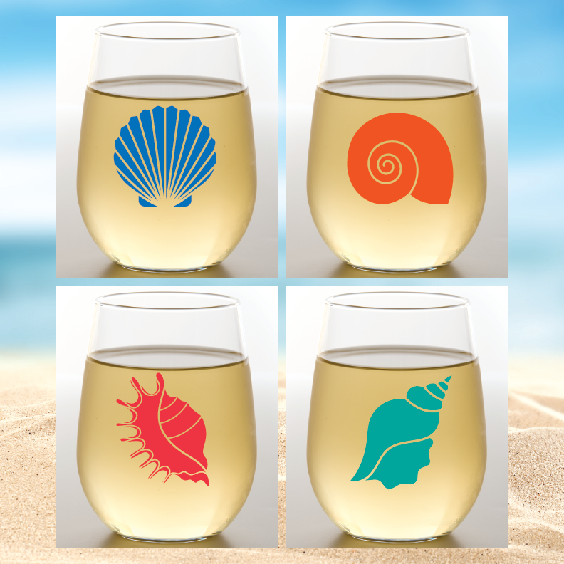 Set of 4 Sea Shell Shatterproof Wine Glasses