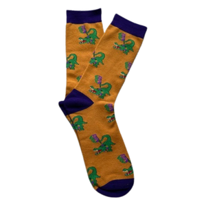 Adult Mardi Gras Mambo Socks Alligator with Mask Flag