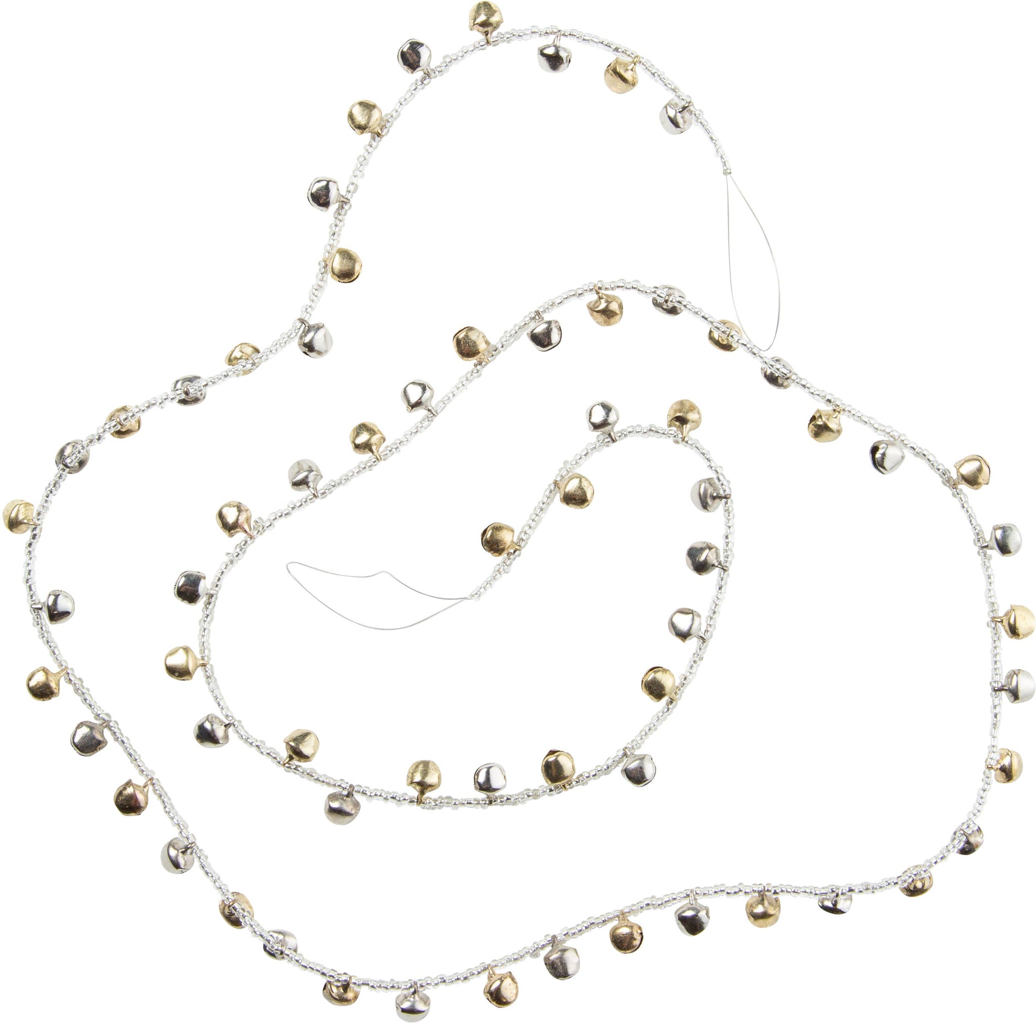 Glass bead and jingle bell garland ,silver and gold