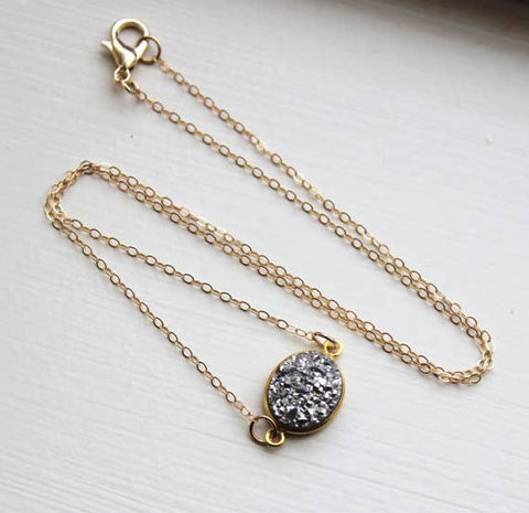 Gold Silver Druzy Necklace