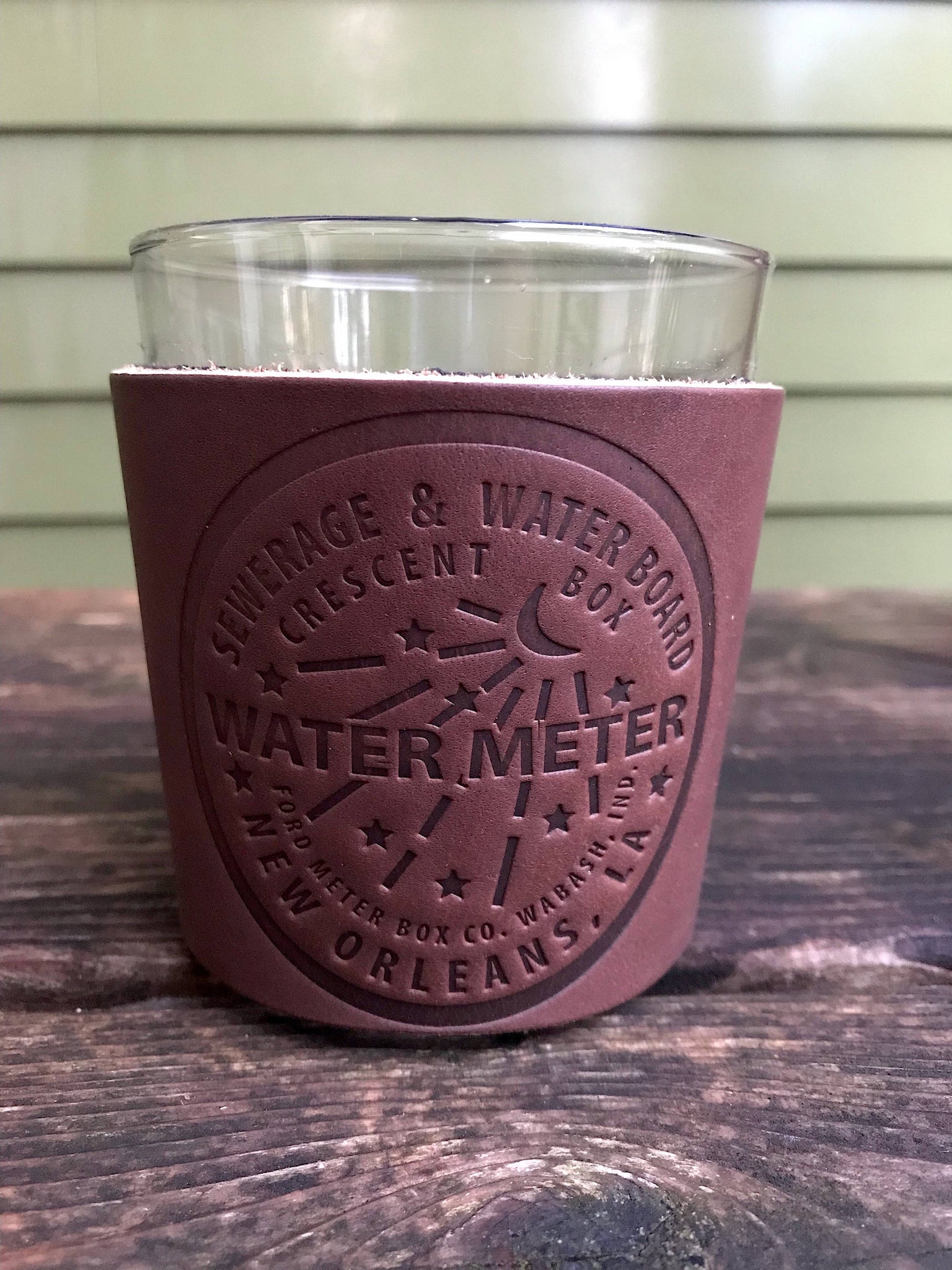 Leather Wrapped Rocks Glass - New Orleans Water Meter