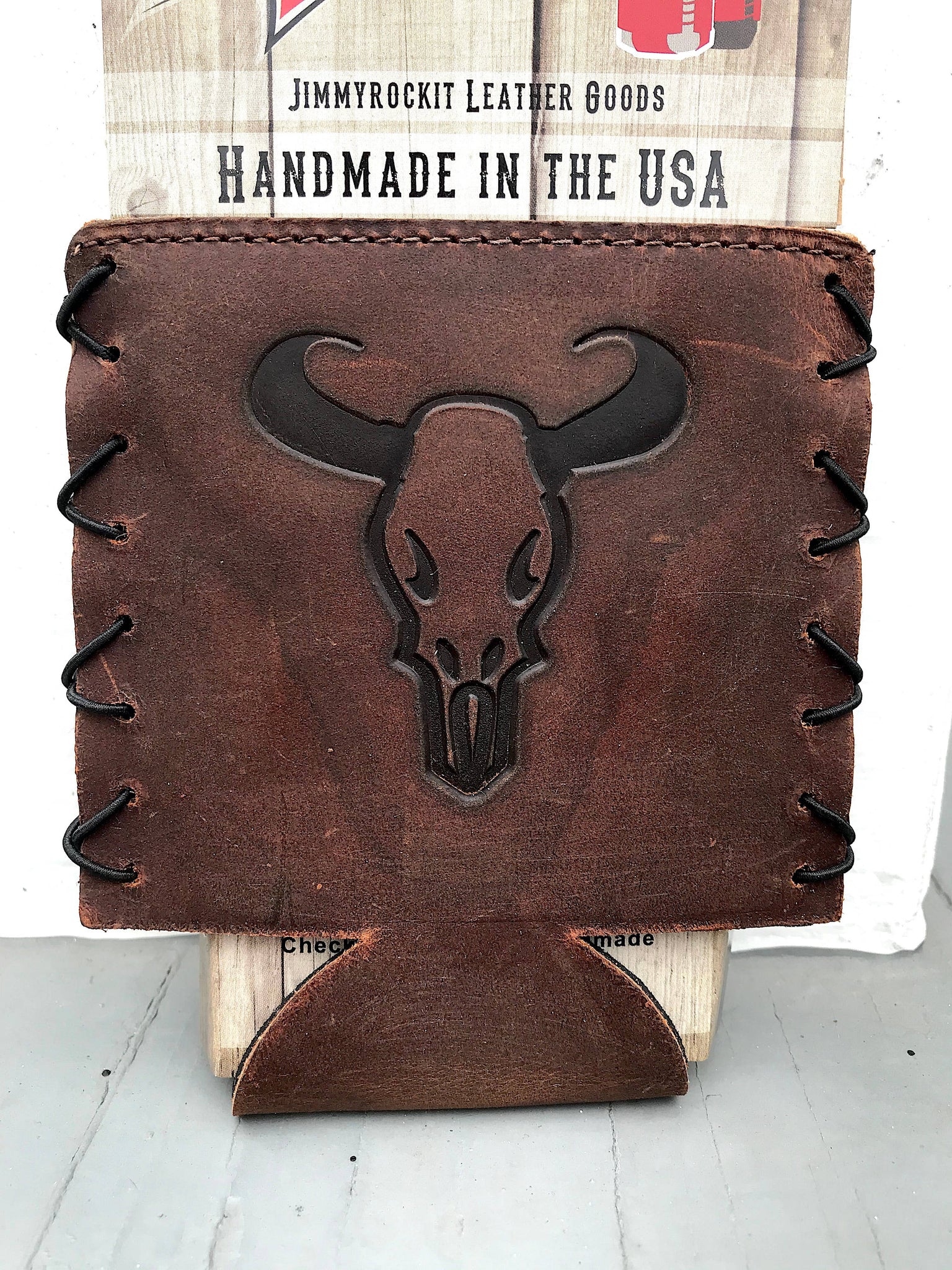 Leather Can Cooler Koozie - Cow Skull