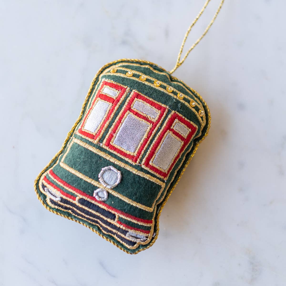 St. Charles Streetcar Ornament Green/Red 4"