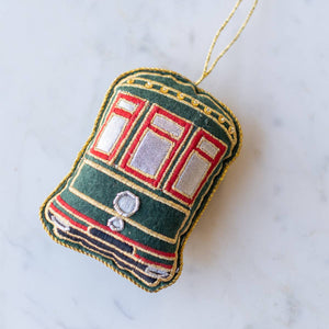 St. Charles Streetcar Ornament Green/Red 4"