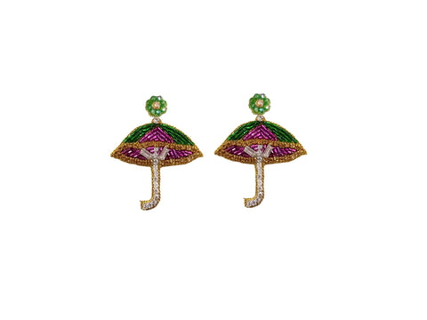 Luxe Mardi Gras Umbrella Earrings