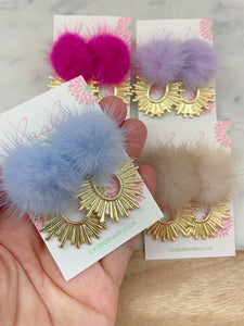 Colorful Earrings, Fur Jewelry, Easter Basket Gift, Spring