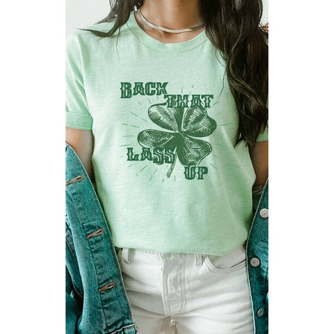 Back That Lass Up Lucky Shamrock Graphic Tee: MINT / S-XL