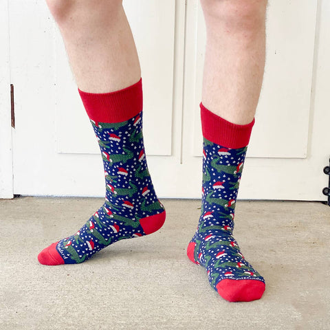 Men's Santa Gator Socks   Navy/Red/Green   One Size