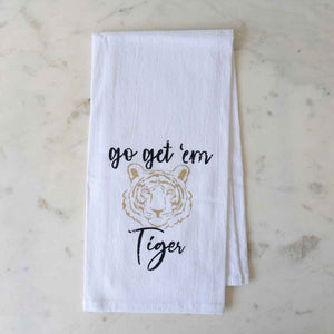 Go Get 'em Tiger Flour Sack Hand Towel   White/Black/Gold   20x28