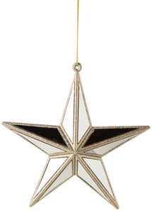 Mirror star ornament - champagne gold glitter, plastic frame