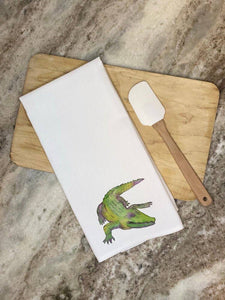 Mardi Gras Alligator Watercolor Tea Towel