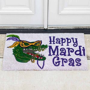 Mardi Gras Gator Coir Doormat   White/Multi   30x18