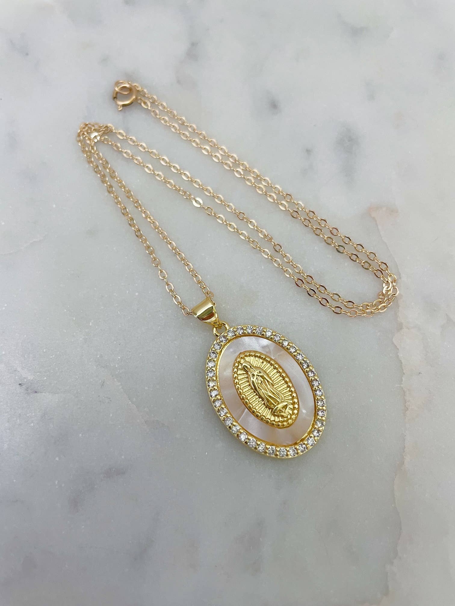 Cream Mary Jewelry, Pendant Necklace, Gold Religious Jewelry: 18"(most popular)