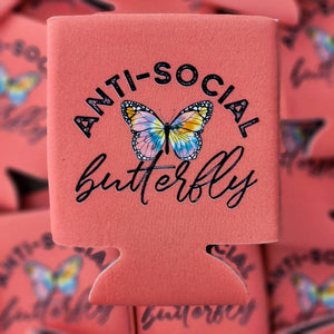 Anti- Social Butterfly Graphic Coolie Koozie