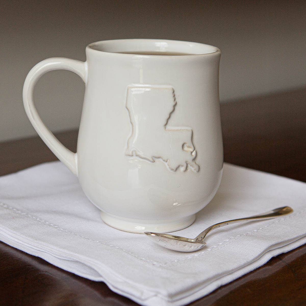 Louisiana Embossed Coffee Mug   White   18oz.