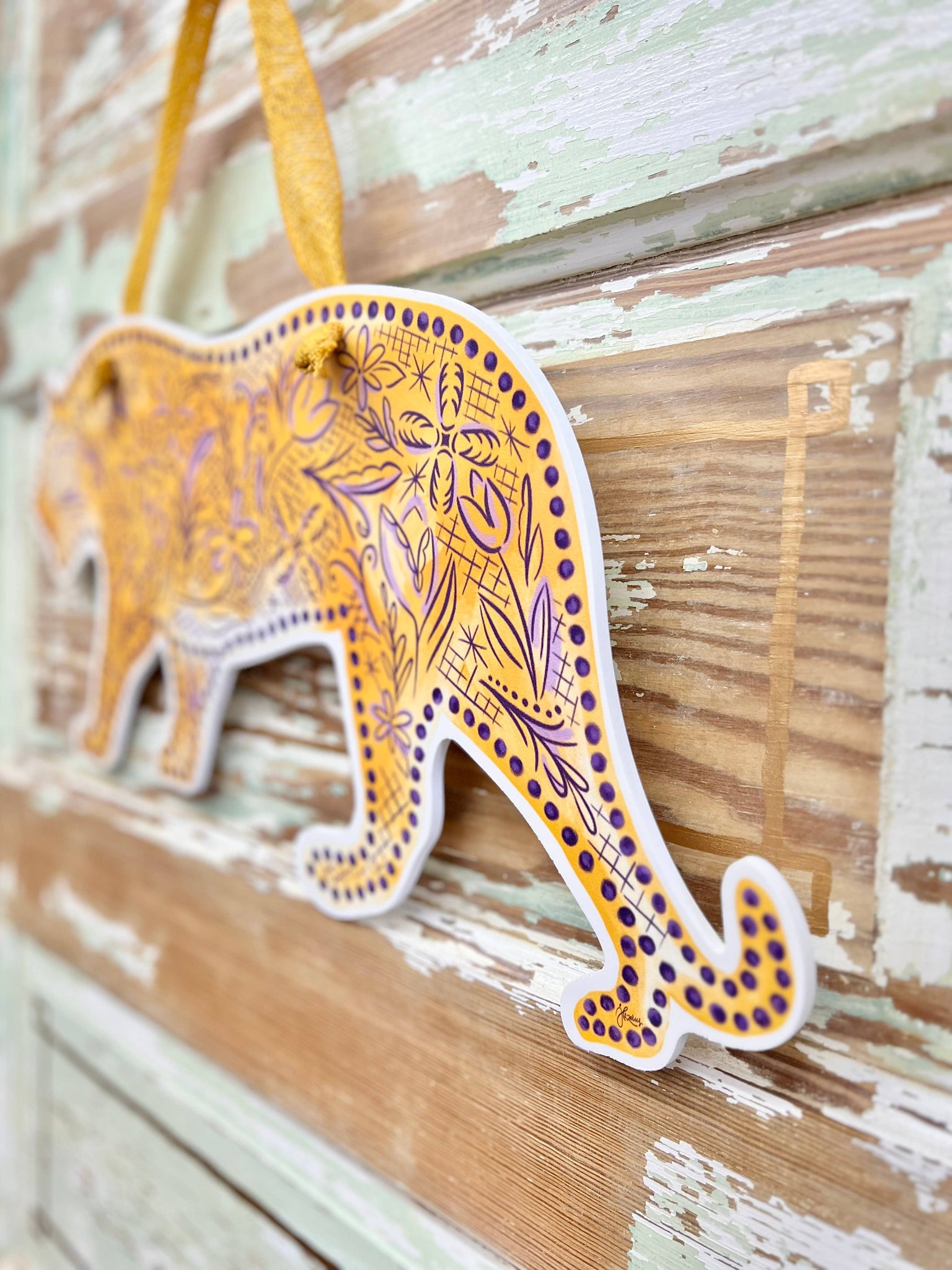 Chinoiserie Purple and Gold Tiger Door Hanger