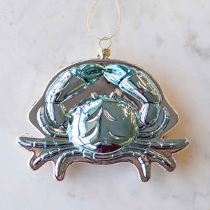 Crab Ornament   Blue   4"