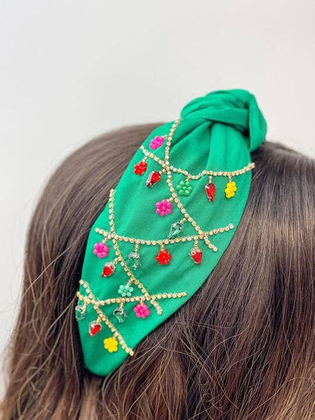 Christmas Beaded Top Knot Headband - Green