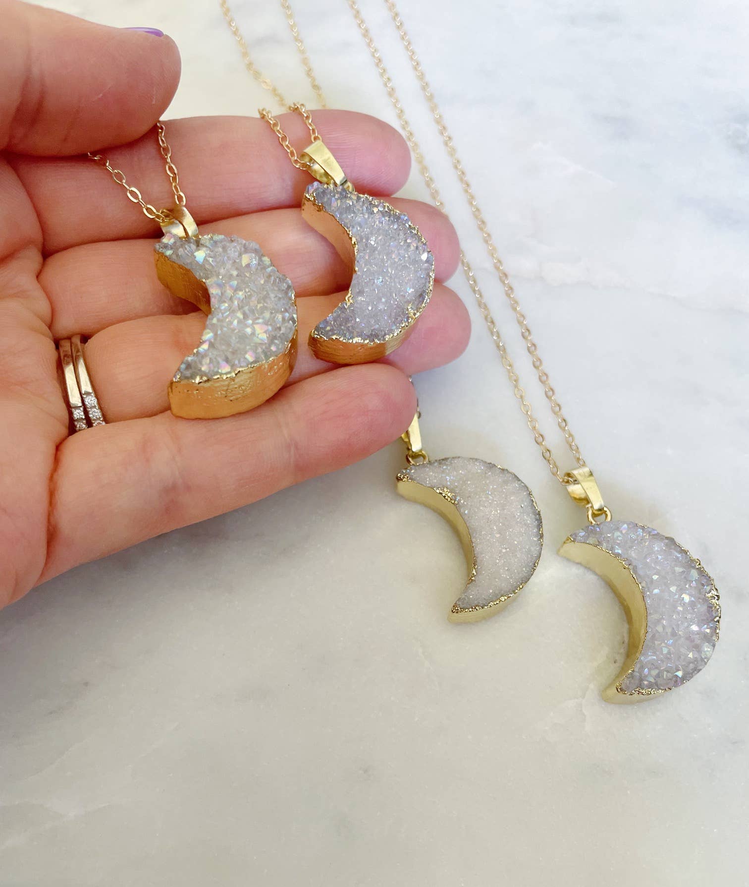 Druzy Moon Necklace Statement Necklace Crescent Moon Jewelry